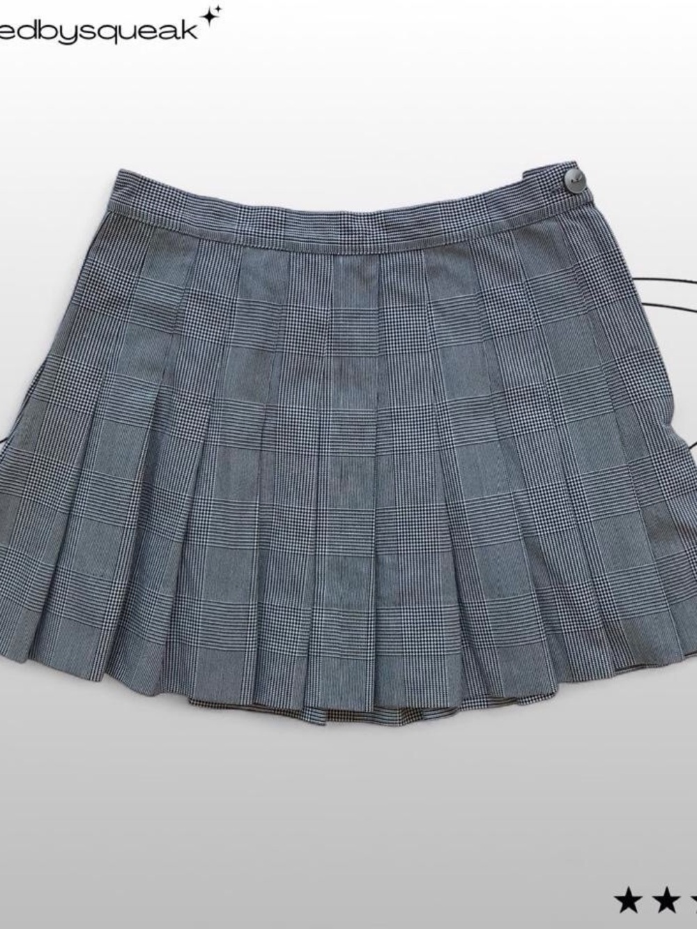 Vintage 90s Black White Houndstooth Pleated Mini Skirt Small Dark Academia Goth